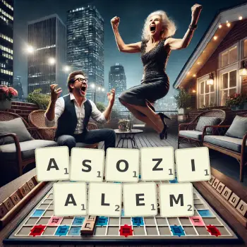 Kreative Illustration für ein Scrabble-Spiel, bei dem das Wort ASOZIALEM mit Steinen auf dem Brett gelegt wurde.