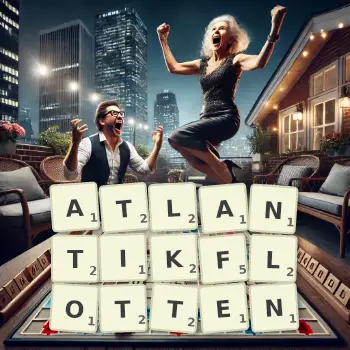 Kreative Illustration für ein Scrabble-Spiel, bei dem das Wort ATLANTIKFLOTTEN mit Steinen auf dem Brett gelegt wurde.