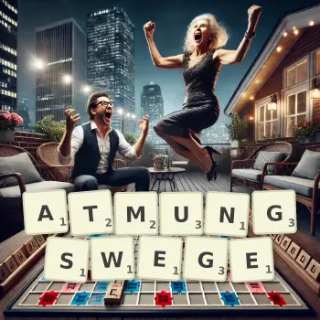 Kreative Illustration für ein Scrabble-Spiel, bei dem das Wort ATMUNGSWEGE mit Steinen auf dem Brett gelegt wurde.