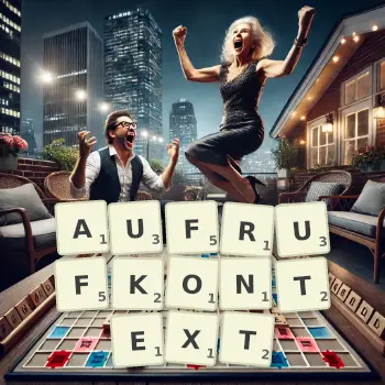 Kreative Illustration für ein Scrabble-Spiel, bei dem das Wort AUFRUFKONTEXT mit Steinen auf dem Brett gelegt wurde.