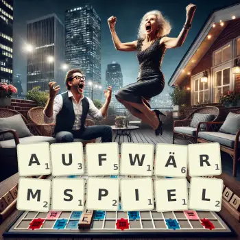 Kreative Illustration für ein Scrabble-Spiel, bei dem das Wort AUFWÄRMSPIEL mit Steinen auf dem Brett gelegt wurde.