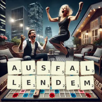Kreative Illustration für ein Scrabble-Spiel, bei dem das Wort AUSFALLENDEM mit Steinen auf dem Brett gelegt wurde.