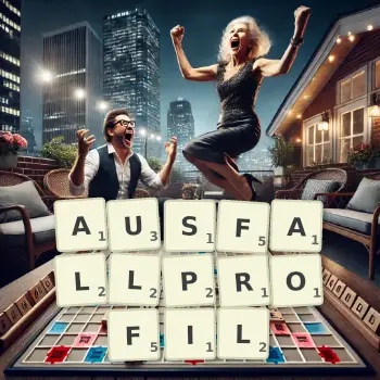 Kreative Illustration für ein Scrabble-Spiel, bei dem das Wort AUSFALLPROFIL mit Steinen auf dem Brett gelegt wurde.