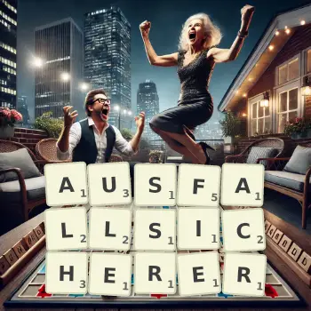 Kreative Illustration für ein Scrabble-Spiel, bei dem das Wort AUSFALLSICHERER mit Steinen auf dem Brett gelegt wurde.