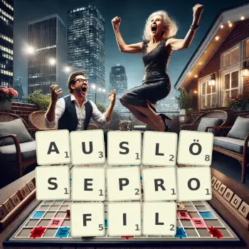 Kreative Illustration für ein Scrabble-Spiel, bei dem das Wort AUSLÖSEPROFIL mit Steinen auf dem Brett gelegt wurde.
