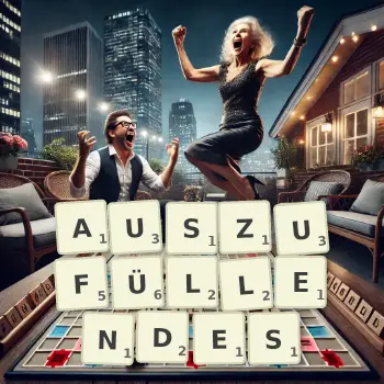 Kreative Illustration für ein Scrabble-Spiel, bei dem das Wort AUSZUFÜLLENDES mit Steinen auf dem Brett gelegt wurde.