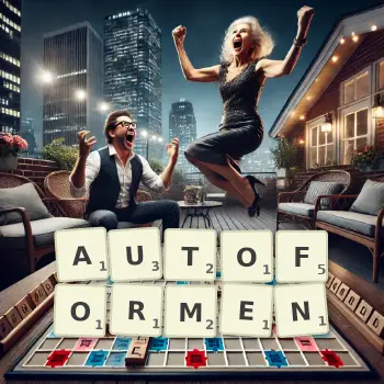 Kreative Illustration für ein Scrabble-Spiel, bei dem das Wort AUTOFORMEN mit Steinen auf dem Brett gelegt wurde.