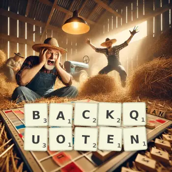 Kreative Illustration für ein Scrabble-Spiel, bei dem das Wort BACKQUOTEN mit Steinen auf dem Brett gelegt wurde.