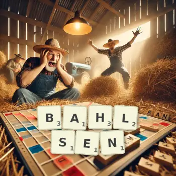 Kreative Illustration für ein Scrabble-Spiel, bei dem das Wort BAHLSEN mit Steinen auf dem Brett gelegt wurde.