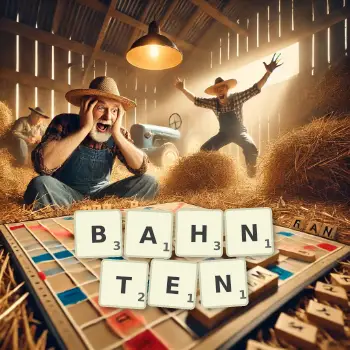 Kreative Illustration für ein Scrabble-Spiel, bei dem das Wort BAHNTEN mit Steinen auf dem Brett gelegt wurde.