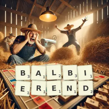 Kreative Illustration für ein Scrabble-Spiel, bei dem das Wort BALBIEREND mit Steinen auf dem Brett gelegt wurde.