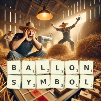 Kreative Illustration für ein Scrabble-Spiel, bei dem das Wort BALLONSYMBOL mit Steinen auf dem Brett gelegt wurde.