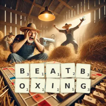 Kreative Illustration für ein Scrabble-Spiel, bei dem das Wort BEATBOXING mit Steinen auf dem Brett gelegt wurde.