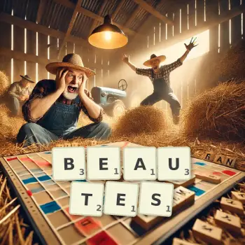 Kreative Illustration für ein Scrabble-Spiel, bei dem das Wort BEAUTES mit Steinen auf dem Brett gelegt wurde.