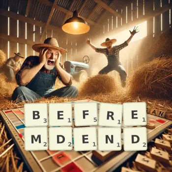Kreative Illustration für ein Scrabble-Spiel, bei dem das Wort BEFREMDEND mit Steinen auf dem Brett gelegt wurde.