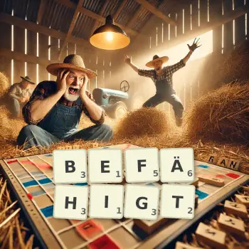 Kreative Illustration für ein Scrabble-Spiel, bei dem das Wort BEFÄHIGT mit Steinen auf dem Brett gelegt wurde.