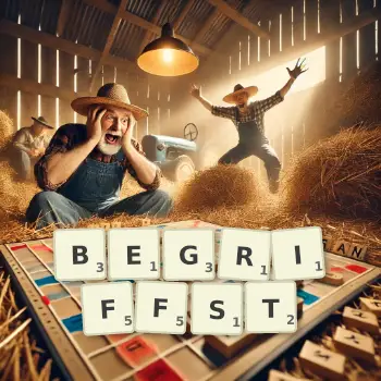 Kreative Illustration für ein Scrabble-Spiel, bei dem das Wort BEGRIFFST mit Steinen auf dem Brett gelegt wurde.