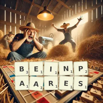 Kreative Illustration für ein Scrabble-Spiel, bei dem das Wort BEINPAARES mit Steinen auf dem Brett gelegt wurde.