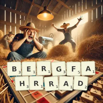Kreative Illustration für ein Scrabble-Spiel, bei dem das Wort BERGFAHRRAD mit Steinen auf dem Brett gelegt wurde.