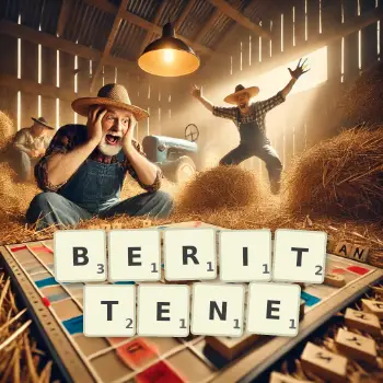 Kreative Illustration für ein Scrabble-Spiel, bei dem das Wort BERITTENE mit Steinen auf dem Brett gelegt wurde.