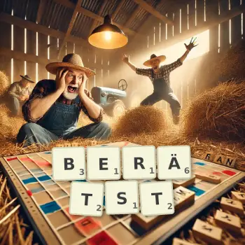 Kreative Illustration für ein Scrabble-Spiel, bei dem das Wort BERÄTST mit Steinen auf dem Brett gelegt wurde.