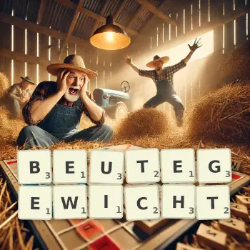 Kreative Illustration für ein Scrabble-Spiel, bei dem das Wort BEUTEGEWICHT mit Steinen auf dem Brett gelegt wurde.