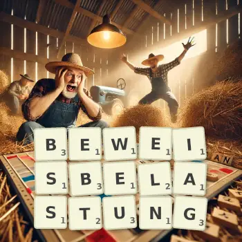 Kreative Illustration für ein Scrabble-Spiel, bei dem das Wort BEWEISBELASTUNG mit Steinen auf dem Brett gelegt wurde.