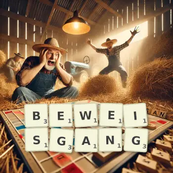 Kreative Illustration für ein Scrabble-Spiel, bei dem das Wort BEWEISGANG mit Steinen auf dem Brett gelegt wurde.