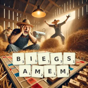 Kreative Illustration für ein Scrabble-Spiel, bei dem das Wort BIEGSAMEM mit Steinen auf dem Brett gelegt wurde.