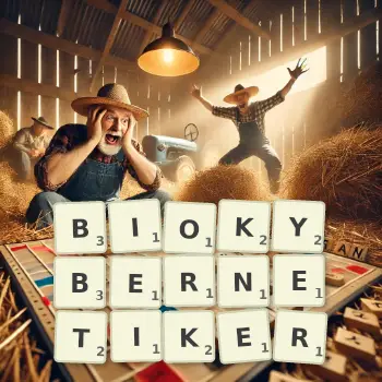 Kreative Illustration für ein Scrabble-Spiel, bei dem das Wort BIOKYBERNETIKER mit Steinen auf dem Brett gelegt wurde.