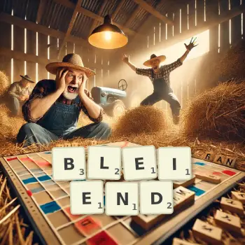 Kreative Illustration für ein Scrabble-Spiel, bei dem das Wort BLEIEND mit Steinen auf dem Brett gelegt wurde.