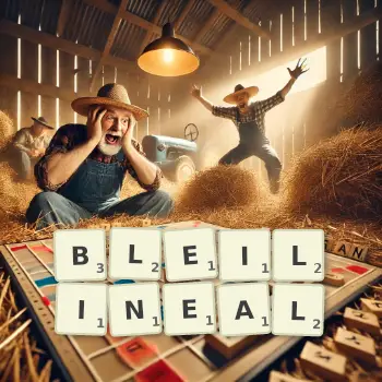 Kreative Illustration für ein Scrabble-Spiel, bei dem das Wort BLEILINEAL mit Steinen auf dem Brett gelegt wurde.