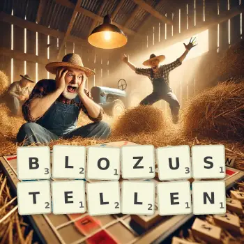 Kreative Illustration für ein Scrabble-Spiel, bei dem das Wort BLOZUSTELLEN mit Steinen auf dem Brett gelegt wurde.