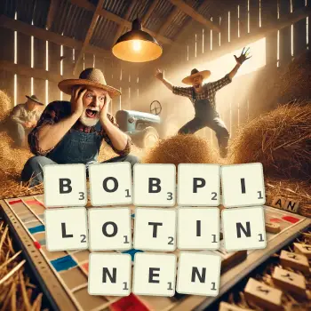 Kreative Illustration für ein Scrabble-Spiel, bei dem das Wort BOBPILOTINNEN mit Steinen auf dem Brett gelegt wurde.