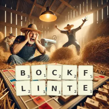 Kreative Illustration für ein Scrabble-Spiel, bei dem das Wort BOCKFLINTE mit Steinen auf dem Brett gelegt wurde.