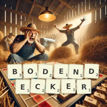 Kreative Illustration für ein Scrabble-Spiel, bei dem das Wort BODENDECKER mit Steinen auf dem Brett gelegt wurde.