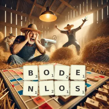 Kreative Illustration für ein Scrabble-Spiel, bei dem das Wort BODENLOS mit Steinen auf dem Brett gelegt wurde.