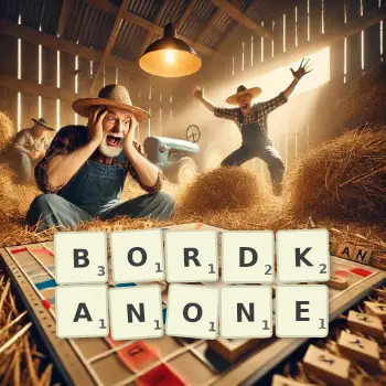 Kreative Illustration für ein Scrabble-Spiel, bei dem das Wort BORDKANONE mit Steinen auf dem Brett gelegt wurde.