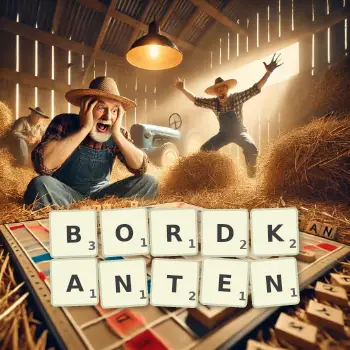 Kreative Illustration für ein Scrabble-Spiel, bei dem das Wort BORDKANTEN mit Steinen auf dem Brett gelegt wurde.