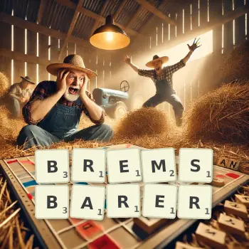 Kreative Illustration für ein Scrabble-Spiel, bei dem das Wort BREMSBARER mit Steinen auf dem Brett gelegt wurde.