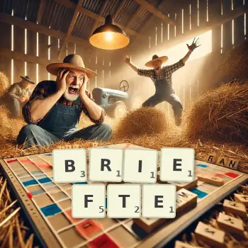 Kreative Illustration für ein Scrabble-Spiel, bei dem das Wort BRIEFTE mit Steinen auf dem Brett gelegt wurde.