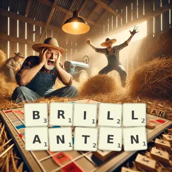Kreative Illustration für ein Scrabble-Spiel, bei dem das Wort BRILLANTEN mit Steinen auf dem Brett gelegt wurde.