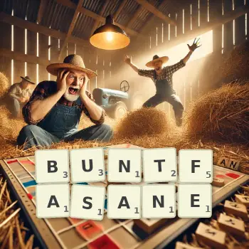 Kreative Illustration für ein Scrabble-Spiel, bei dem das Wort BUNTFASANE mit Steinen auf dem Brett gelegt wurde.