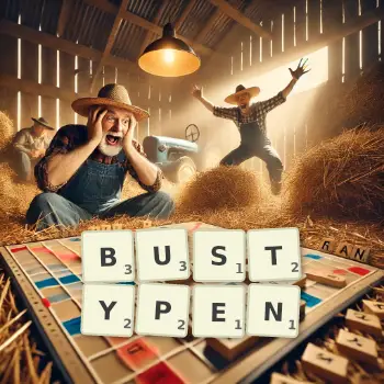 Kreative Illustration für ein Scrabble-Spiel, bei dem das Wort BUSTYPEN mit Steinen auf dem Brett gelegt wurde.
