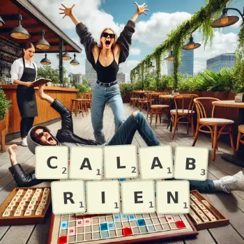 Kreative Illustration für ein Scrabble-Spiel, bei dem das Wort CALABRIEN mit Steinen auf dem Brett gelegt wurde.