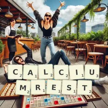 Kreative Illustration für ein Scrabble-Spiel, bei dem das Wort CALCIUMREST mit Steinen auf dem Brett gelegt wurde.