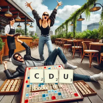 Kreative Illustration für ein Scrabble-Spiel, bei dem das Wort CDU mit Steinen auf dem Brett gelegt wurde.