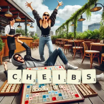 Kreative Illustration für ein Scrabble-Spiel, bei dem das Wort CHEIBS mit Steinen auf dem Brett gelegt wurde.