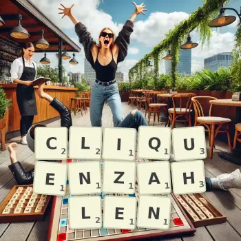 Kreative Illustration für ein Scrabble-Spiel, bei dem das Wort CLIQUENZAHLEN mit Steinen auf dem Brett gelegt wurde.