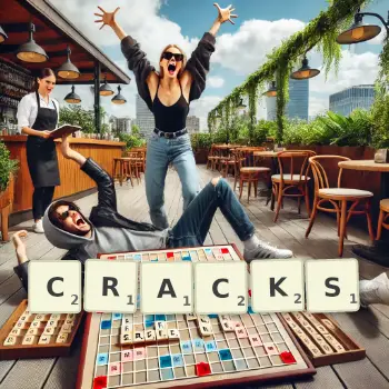 Kreative Illustration für ein Scrabble-Spiel, bei dem das Wort CRACKS mit Steinen auf dem Brett gelegt wurde.